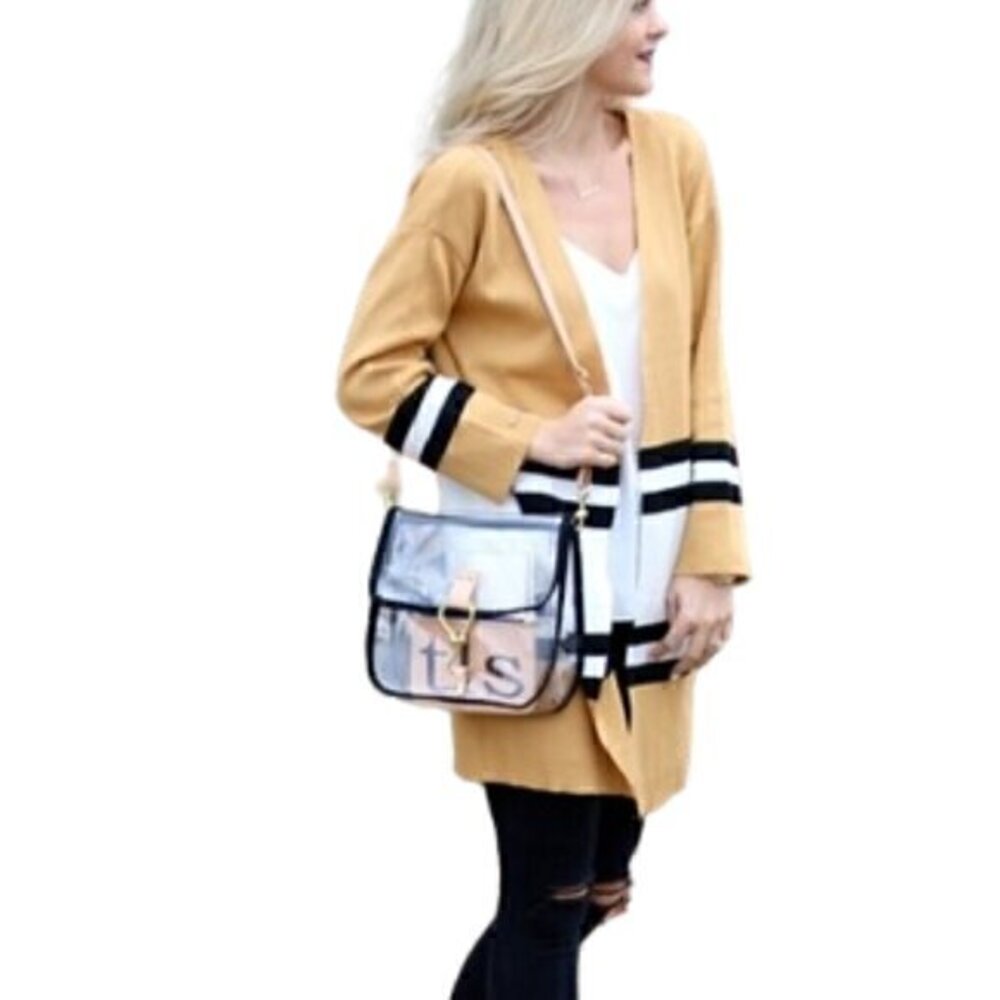 Gold, Black & White Open Cardigan - Size M